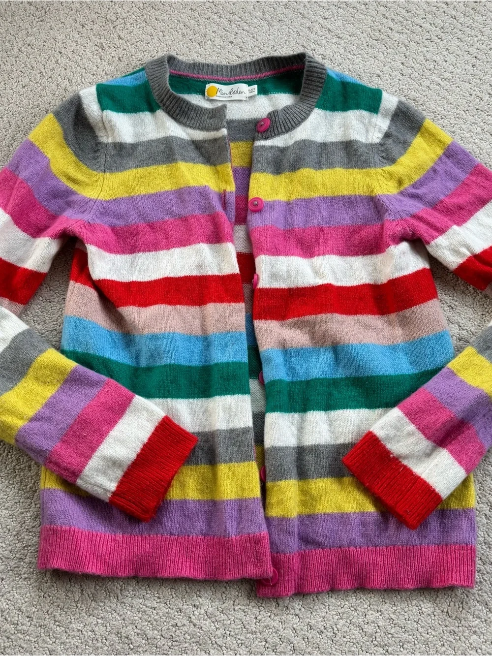 Mini Boden Girls' rainbow Striped wool blend cardigan sweater